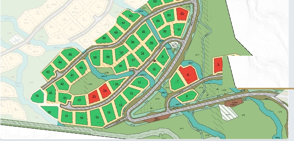 Reguleringskart over Tindegrenda Stryn med tomt 24 markert